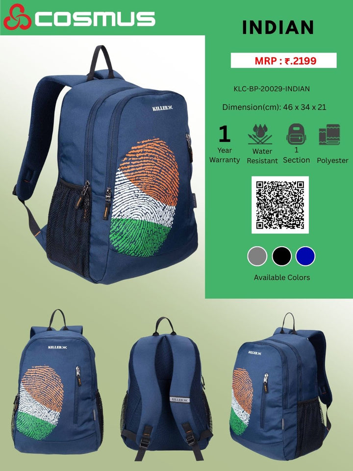 Killer Indian 34L College Backpack – COSMUS LIFESTYLE PVT LTD